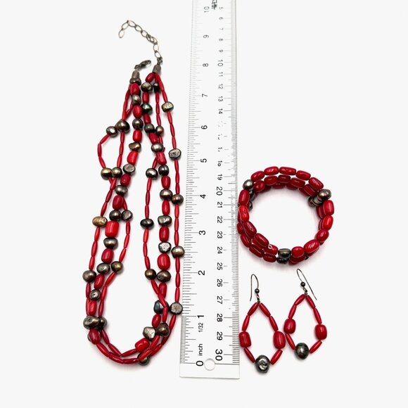 Jay King Mine Finds DTR Sterling Silver Red Coral Necklace, Bracelet Earrings - Picture 3 of 3